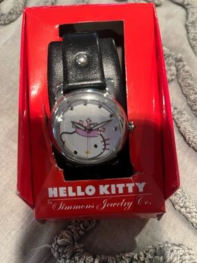 Hello Kitty Leather Strap Watch - Black with Pink Accents